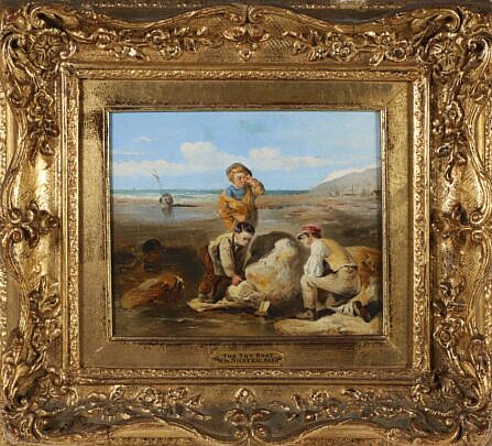 William Shayer Sr. Oil on Board "The Toy Boat" in Original Antique Gilt Frame