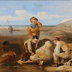 William Shayer Sr. Oil on Board “The Toy Boat” in Original Antique Gilt Frame