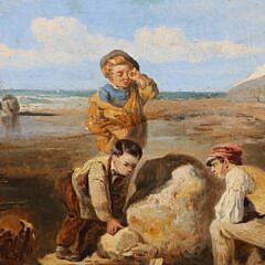 William Shayer Sr. Oil on Board “The Toy Boat” in Original Antique Gilt Frame
