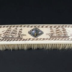 Scrimshaw Twin American Ship with Abalone Inlaid Brush