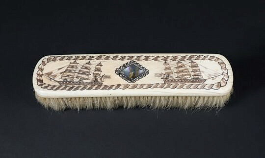 Scrimshaw Twin American Ship with Abalone Inlaid Brush