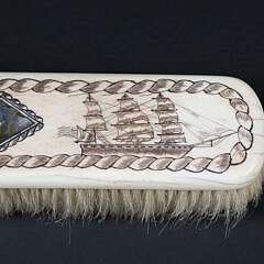Scrimshaw Twin American Ship with Abalone Inlaid Brush