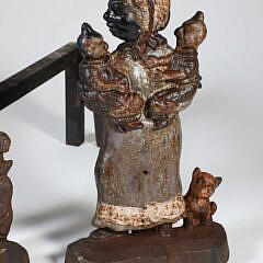 Pair of Antique English Mr. & Mrs. Ally Sloper Polychromed Cast Iron Andirons