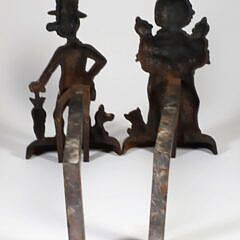 Pair of Antique English Mr. & Mrs. Ally Sloper Polychromed Cast Iron Andirons