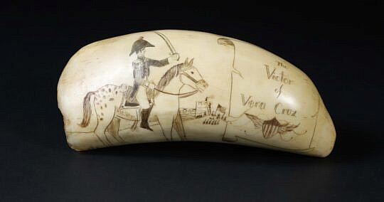 American Scrimshaw Whale Tooth, Portrait of General Winfield Scott, circa 1847