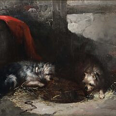 George Smith Armfield Oil on Canvas “Terriers Watching Mice in a Cage”