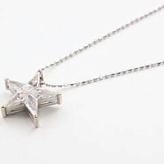 18k White Gold Invisible Set Kite Shaped Diamond Star Pendant, 14k White Gold Chain