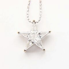 18k White Gold Invisible Set Kite Shaped Diamond Star Pendant, 14k White Gold Chain