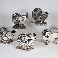 Group of Seven Silver Plated Nautilus Shell Spoon Warmers 19th/20th Century