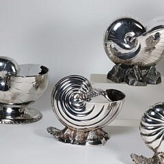 Group of Seven Silver Plated Nautilus Shell Spoon Warmers, 19th / 20th Century