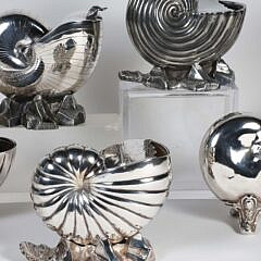 Group of Seven Silver Plated Nautilus Shell Spoon Warmers, 19th / 20th Century