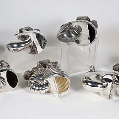 Group of Seven Silver Plated Nautilus Shell Spoon Warmers, 19th / 20th Century