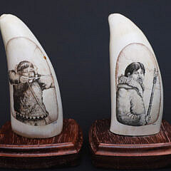 Two P. Hayder Signed Scrimshawed Whale Teeth