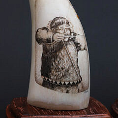 Two P. Hayde Signed Scrimshawed Whale Teeth Depicting Eskimo Hunters