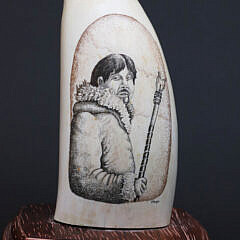 Two P. Hayde Signed Scrimshawed Whale Teeth Depicting Eskimo Hunters