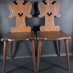 Pair of Antique English Oak Hall Chairs, 19th century