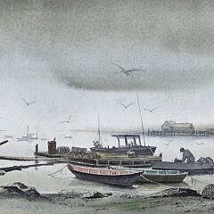 Robert Courjon Watercolor on Paper “The Coming Rain” Painting, 20th century