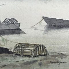 Robert Courjon Watercolor on Paper “The Coming Rain” Painting, 20th century