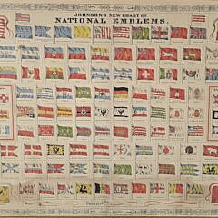 Antique Johnson’s New Chart of National Emblems Flag Lithograph Chart, 19th century