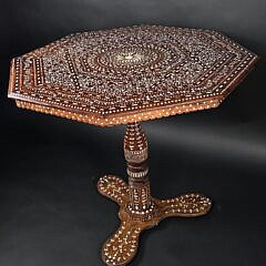 Vintage Anglo Indian Bone Inlaid Breakfast Occasional Table, 20th century