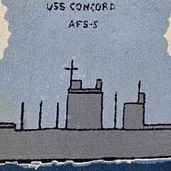 Vintage USS Concord Pictorial Battle Ship Hooked Rug, 20th century