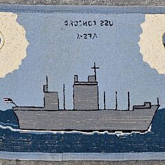 Vintage USS Concord Pictorial Battle Ship Hooked Rug, 20th century