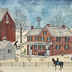 Vintage Dolores Hackenberger American Folk Art Oil on Canvas Painting, 20th century
