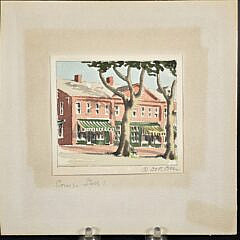 Scarce Doris and Richard Beer Miniature Nantucket Watercolor “Corner Stores”, on Main Street