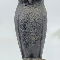 Pair of Heroic Antique Extra Large Cast Iron Figural Owl Andirons, circa 1920s