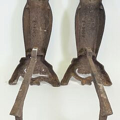 Pair of Heroic Antique Extra Large Cast Iron Figural Owl Andirons, circa 1920s