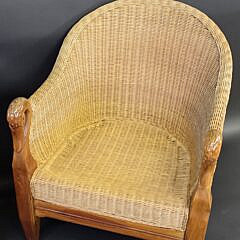 Pair of Vintage Coastal Rattan Swan Head Open Club Chairs, 20th century