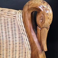 Pair of Vintage Coastal Rattan Swan Head Open Club Chairs, 20th century