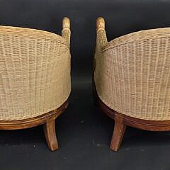 Pair of Vintage Coastal Rattan Swan Head Open Club Chairs, 20th century