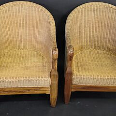 Pair of Vintage Coastal Rattan Swan Head Open Club Chairs, 20th century