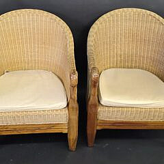 Pair of Vintage Coastal Rattan Swan Head Open Club Chairs, 20th century