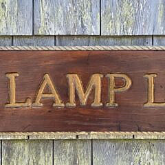 Vintage Carved and Painted Ship’s Lamp Locker Nautical Trade Sign, 20th century
