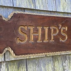 Vintage Carved and Painted Ship’s Lamp Locker Nautical Trade Sign, 20th century