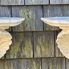 Pair of Vintage Carved and Painted Shell Wall Bracket Shelves, 20th century