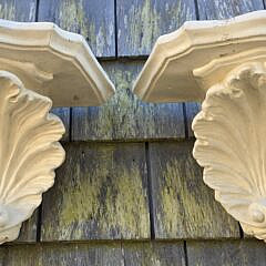 Pair of Vintage Carved and Painted Shell Wall Bracket Shelves, 20th century