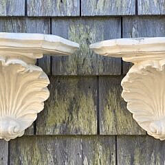 Pair of Vintage Carved and Painted Shell Wall Bracket Shelves, 20th century