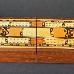 Vintage Bone and Multiwood Inlaid Folding Cribbage Board