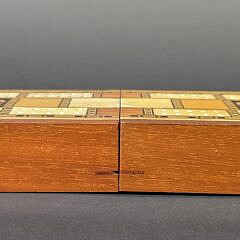 Vintage Bone and Multiwood Inlaid Folding Cribbage Board