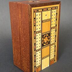 Vintage Bone and Multiwood Inlaid Folding Cribbage Board