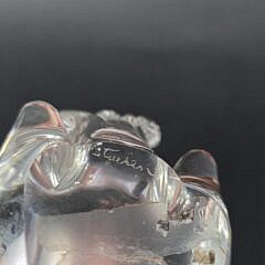 Signed Steuben Clear Crystal Figural Finch Bird Hand Cooler Paperweight, 20th century