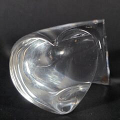 Signed Steuben Clear Crystal Loving Heart Paperweight Hand Cooler Ornament, 20th century