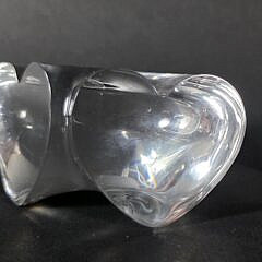Signed Steuben Clear Crystal Loving Heart Paperweight Hand Cooler Ornament, 20th century