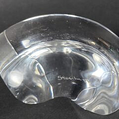 Signed Steuben Clear Crystal Loving Heart Paperweight Hand Cooler Ornament, 20th century
