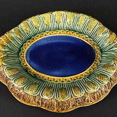 Antique French Floral Majolica Oval Platter Under Plate