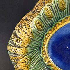 Antique French Floral Majolica Oval Platter Under Plate