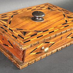 Antique Multiwood Inlaid Compartmentalized Storage Box, 19th century